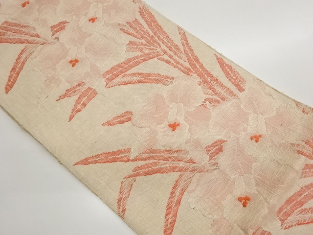 手織り紬花葉模様織出し名古屋帯